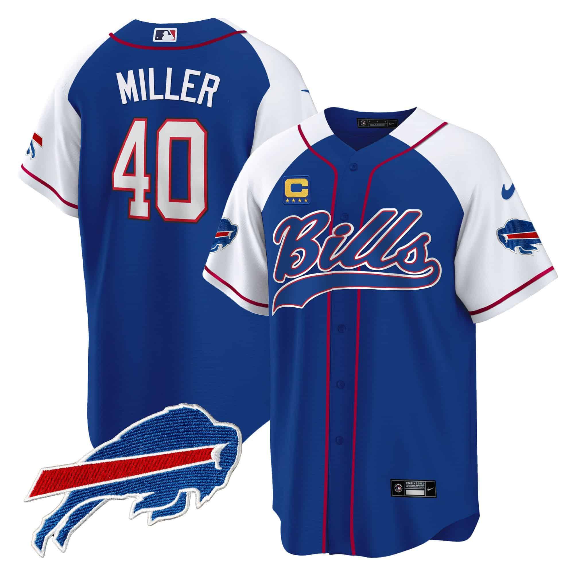 Men Buffalo Bills 40 Miller Blue 2024 Nike Baseball Game NFL Jersey style 1